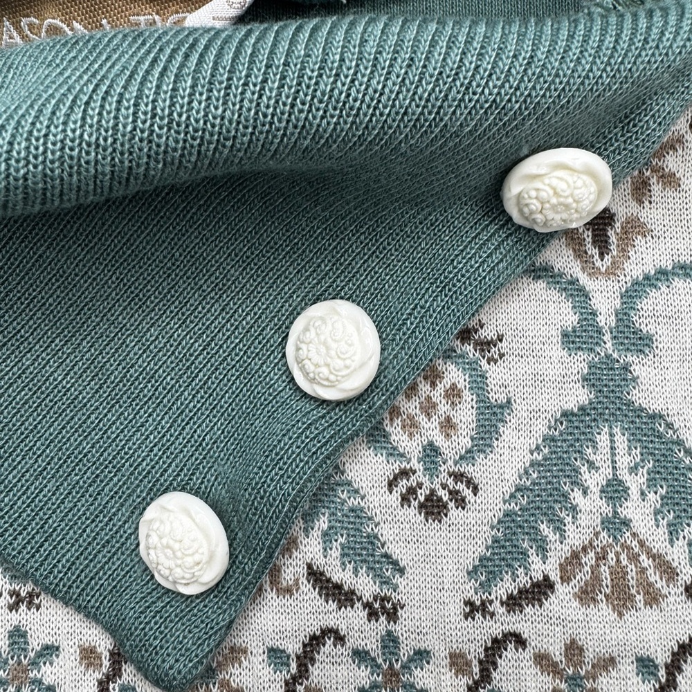 Vintage/Cottage Core. Cream/Sage Patterned Sweater with Button Detail - Picture 3 of 7
